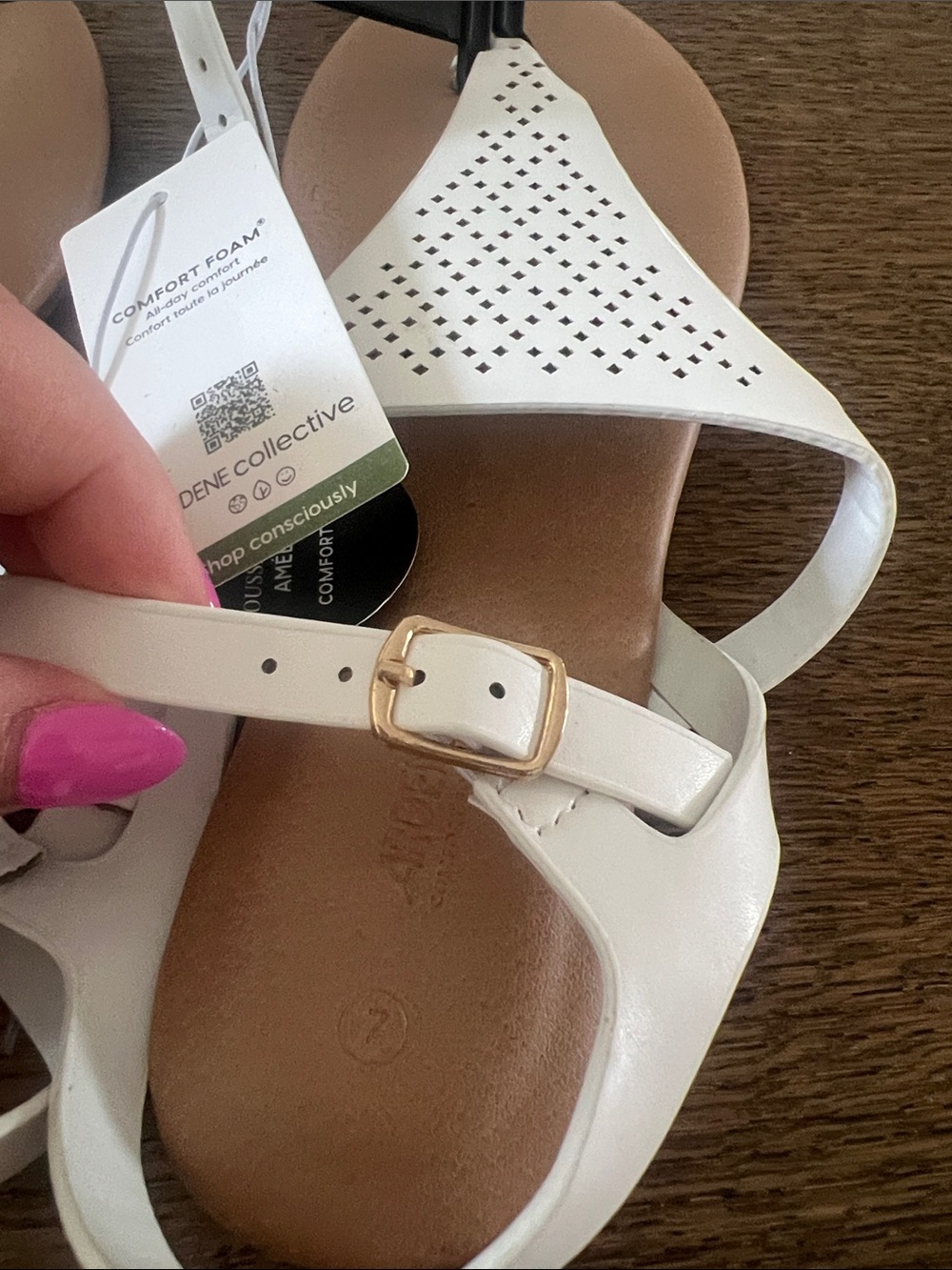 Ardene White Perforated T-Strap Sandals with Tan Footbed - Picture 6 of 6